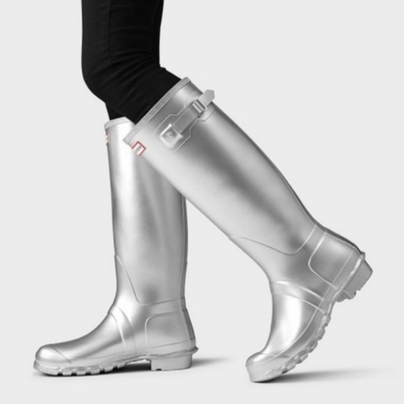 Hunter Shoes - HUNTER Silver 🩶 tall Pull On Rain Boots Size 5B/6G